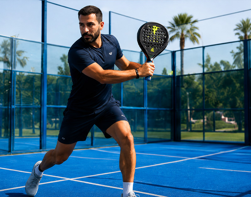 Player training on a padel court