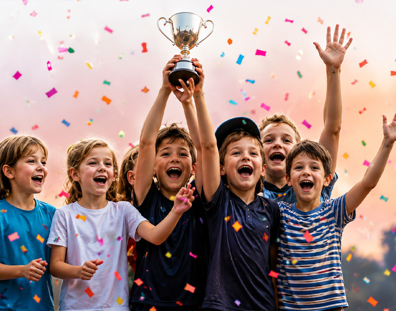 Children celebrating at a tournament